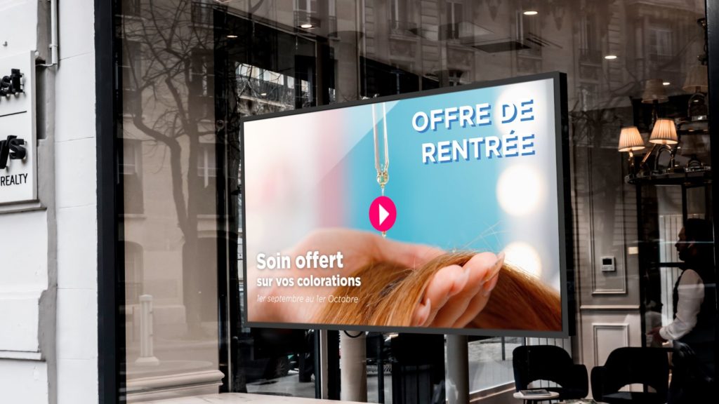 Affichage dynamique sur écran pour salon de coiffure